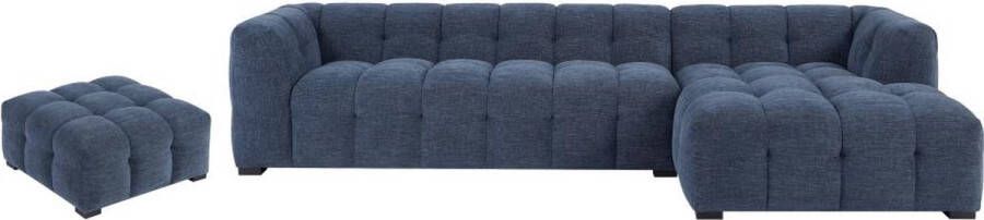 Pascal Morabito Hoekslaapbank met hoek rechts en poef van gechineerde blauwe stof DILOME van L 314 cm x H 68 cm x D 168 cm - Foto 2