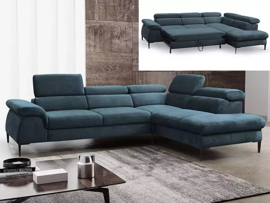 Pascal Morabito Grote hoekslaapbank SEPINA van Stof nachtblauw Hoek rechts L 280 cm x H 75 cm x D 214 cm - Foto 3