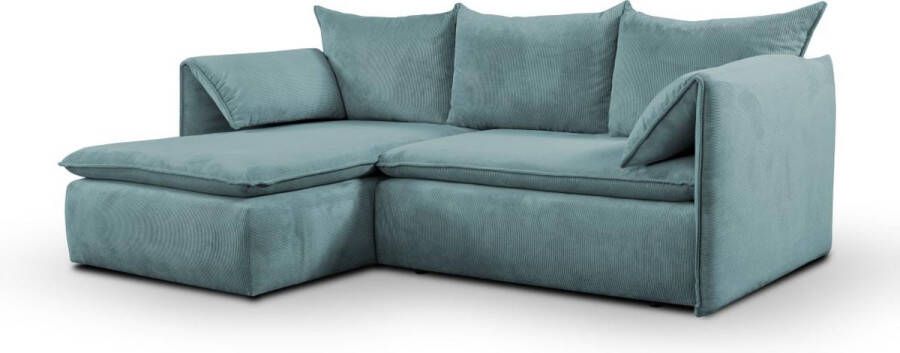 Pascal Morabito Hoekslaapbank TEODORA van Ribfluweel Blauw Hoek links L 230 cm x H 91 cm x D 166 cm