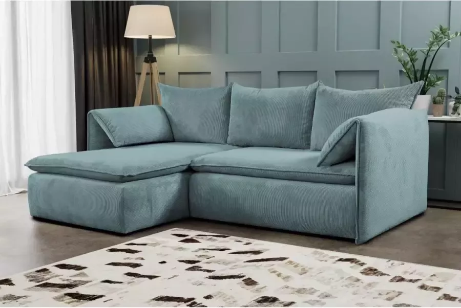 Pascal Morabito Hoekslaapbank TEODORA van Ribfluweel Blauw Hoek links L 230 cm x H 91 cm x D 166 cm - Foto 2