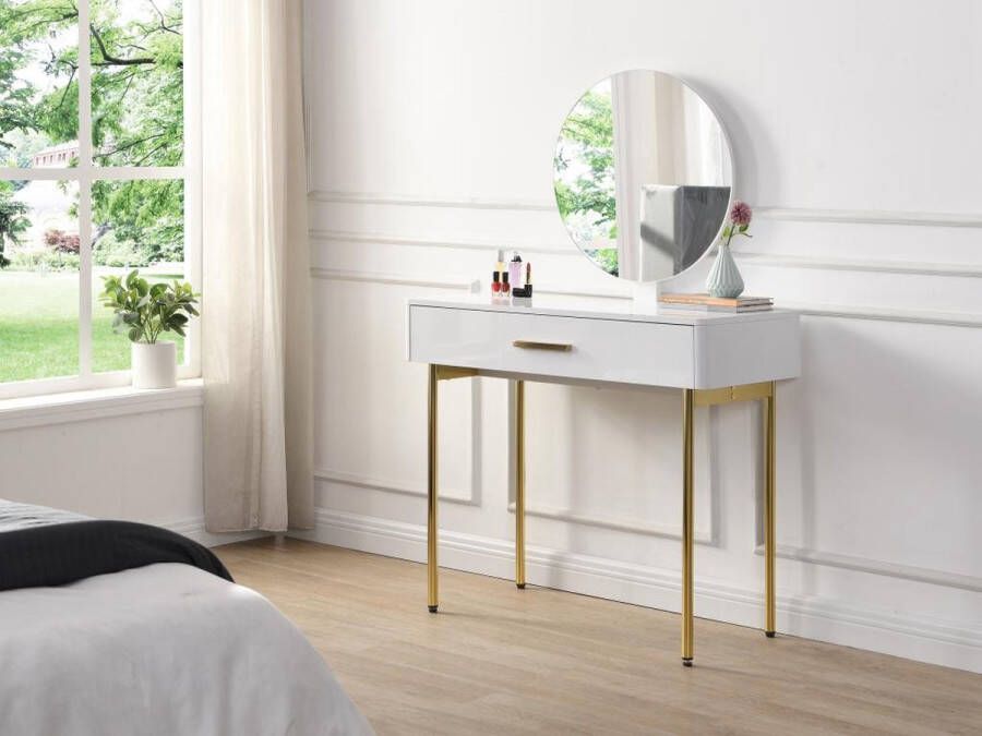 Pascal Morabito Kaptafel met spiegel en lade Mdf en metaal Wit gelakt en goudkleurig VONALI van L 90 cm x H 138.4 cm x D 40 cm - Foto 2