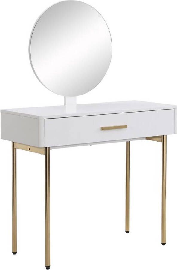 Pascal Morabito Kaptafel met spiegel en lade Mdf en metaal Wit gelakt en goudkleurig VONALI van L 90 cm x H 138.4 cm x D 40 cm
