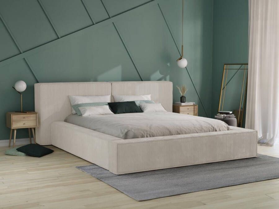 Pascal Morabito Bed met opbergruimte 140 x 190 cm Ribfluweel Beige TIMANO Van L 206 cm x H 90 cm x D 249 cm - Foto 3