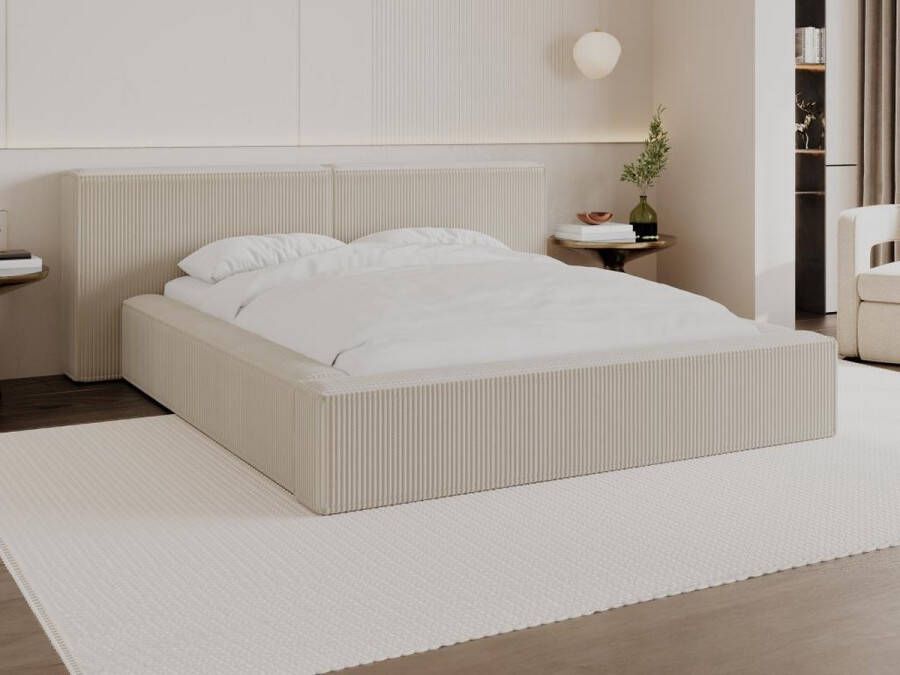 Pascal Morabito Bed met opbergruimte 140 x 190 cm Ribfluweel Beige TIMANO Van L 206 cm x H 90 cm x D 249 cm - Foto 4