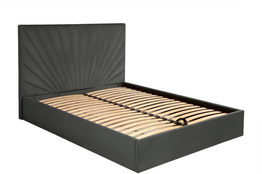 Pascal Morabito Kofferbed 140 x 190 cm Fluweel Grijs RILIODA van L 153 cm x H 120 cm x D 209 cm - Foto 2