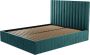 Pascal Morabito Kofferbed en hoofdbord met verticale stiksels 160 x 200 cm Fluweel Eendblauw LARALI van L 174 cm x H 120 cm x D 215 cm - Thumbnail 1