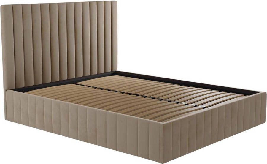 Pascal Morabito Kofferbed met hoofdbord met verticale naden 140 x 190 cm Velours Taupe LARALI van L 154 cm x H 120 cm x D 212 cm