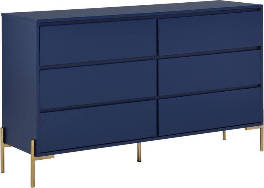 Pascal Morabito Ladekast met 6 lades Mdf en metaal Blauw gelakt en goud KORASA van L 140 cm x H 82.5 cm x D 40 cm - Foto 2