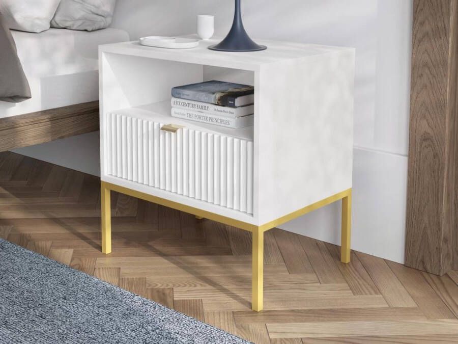 Pascal Morabito Nachtkastje met 1 lade en 1 nis Wit en goudkleurig LIOUBA II van L 54 cm x H 56 cm x D 39 cm - Foto 4