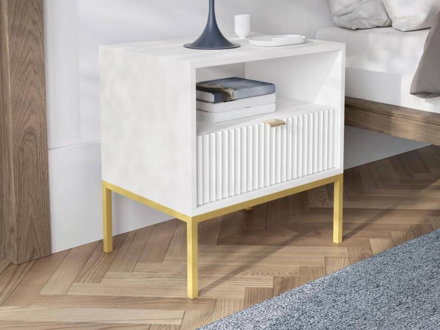 Pascal Morabito Nachtkastje met 1 lade en 1 nis Wit en goudkleurig LIOUBA II van L 54 cm x H 56 cm x D 39 cm - Foto 3
