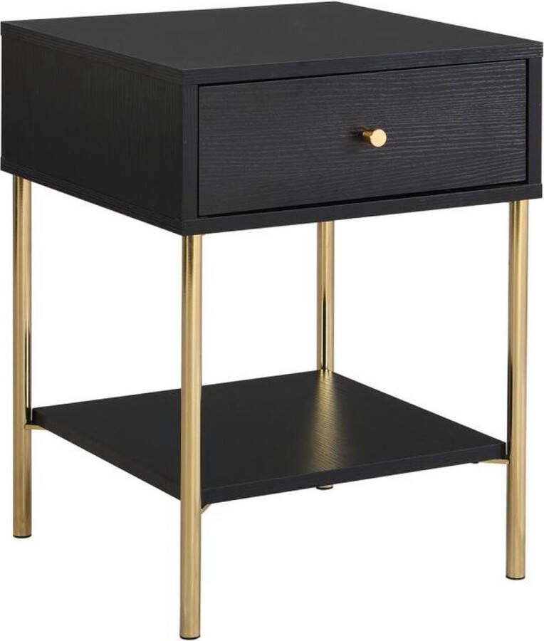 Pascal Morabito Nachtkastje met 1 lade Mdf en metaal Zwart en goud MILAVIA van L 40 cm x H 55 cm x D 40 cm - Foto 3
