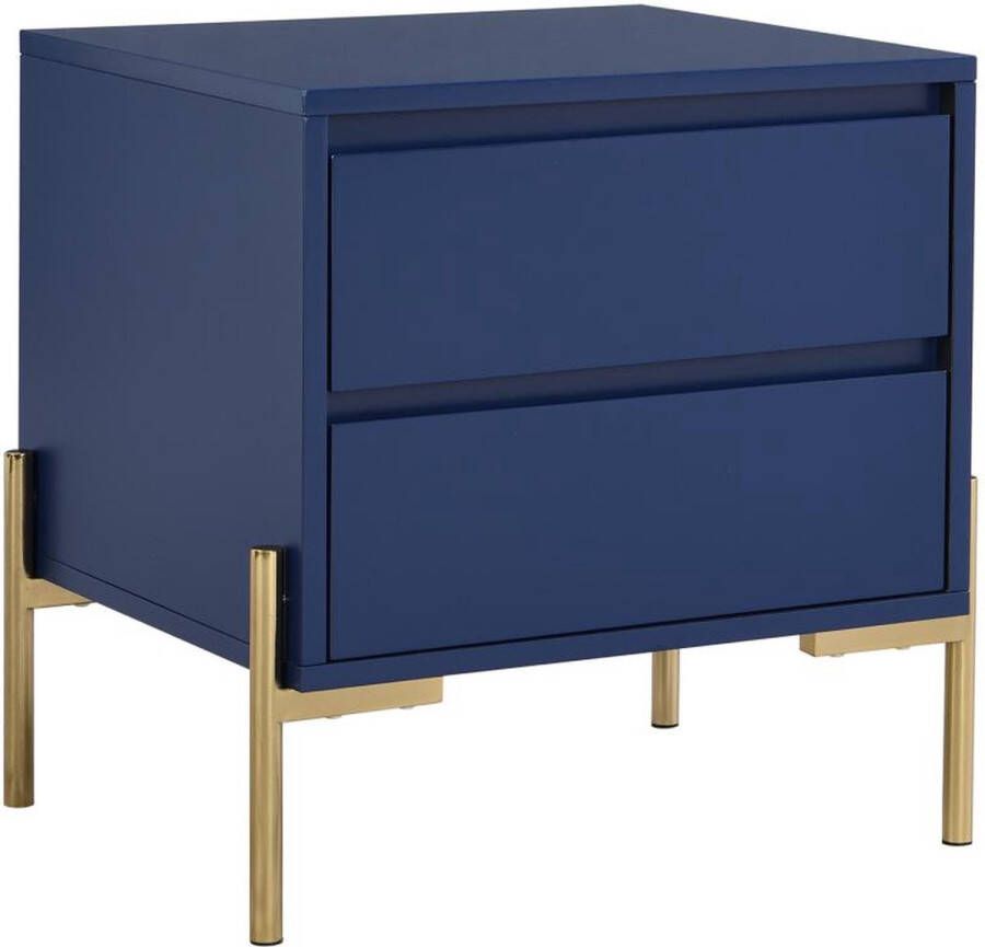 Pascal Morabito Nachtkastje met 2 lades Mdf en metaal Blauw gelakt en goud KORASA van L 50 cm x H 50 cm x D 40 cm