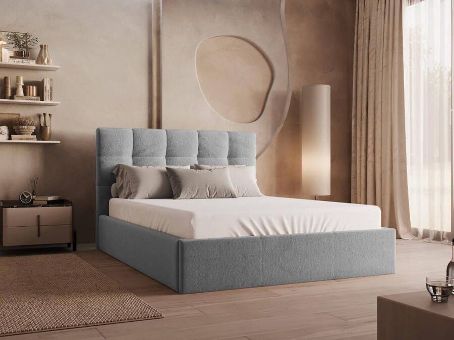 Pascal Morabito Bed met opbergruimte 140 x 190 cm Fluweel Grijs + matras MIRDAL van L 153 cm x H 104 cm x D 200 cm - Foto 2