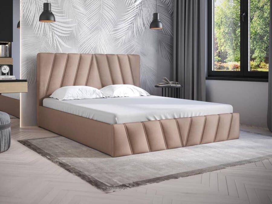 Pascal Morabito Bed met opbergruimte 160 x 200 cm Fluweel Beige LIDAMA van L 173 cm x H 104 cm x D 210 cm - Foto 2