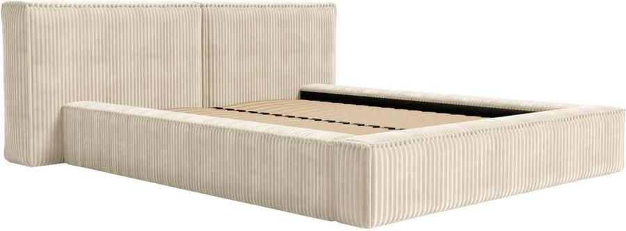 Pascal Morabito Bed met opbergruimte 180 x 200 cm Ribfluweel met brede ribbels Beige TIMANO van L 246 cm x H 90 cm x D 252 cm