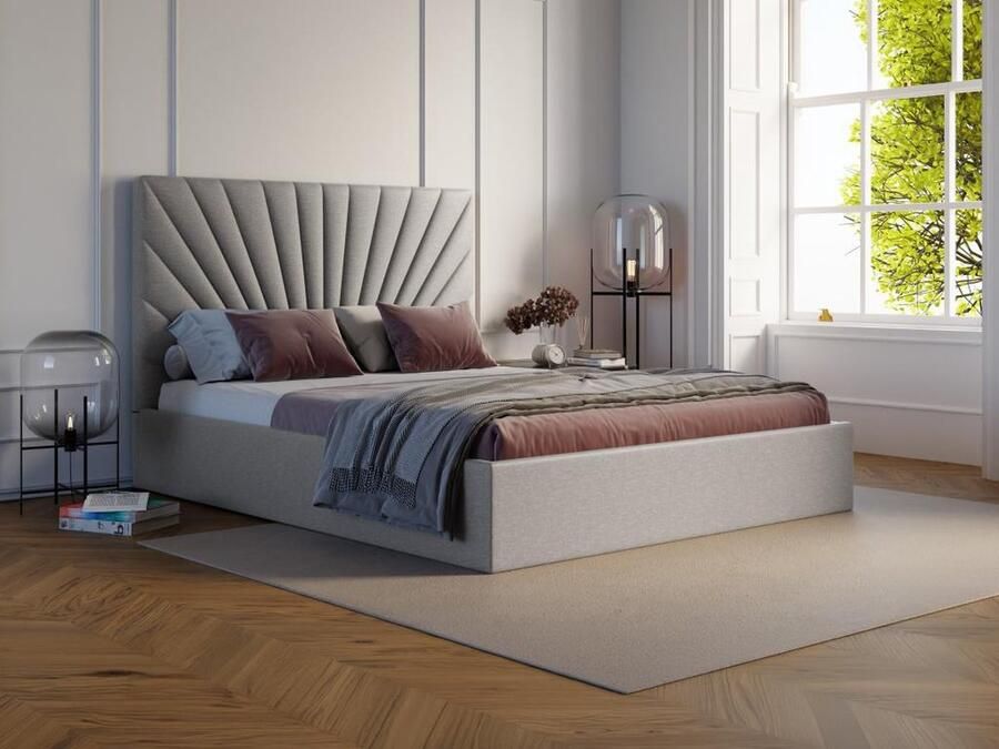Pascal Morabito Bed met opbergruimte 180 x 200 cm Stof Lichtgrijs + matras RILIODA van L 193 cm x H 120 cm x D 214 cm - Foto 3