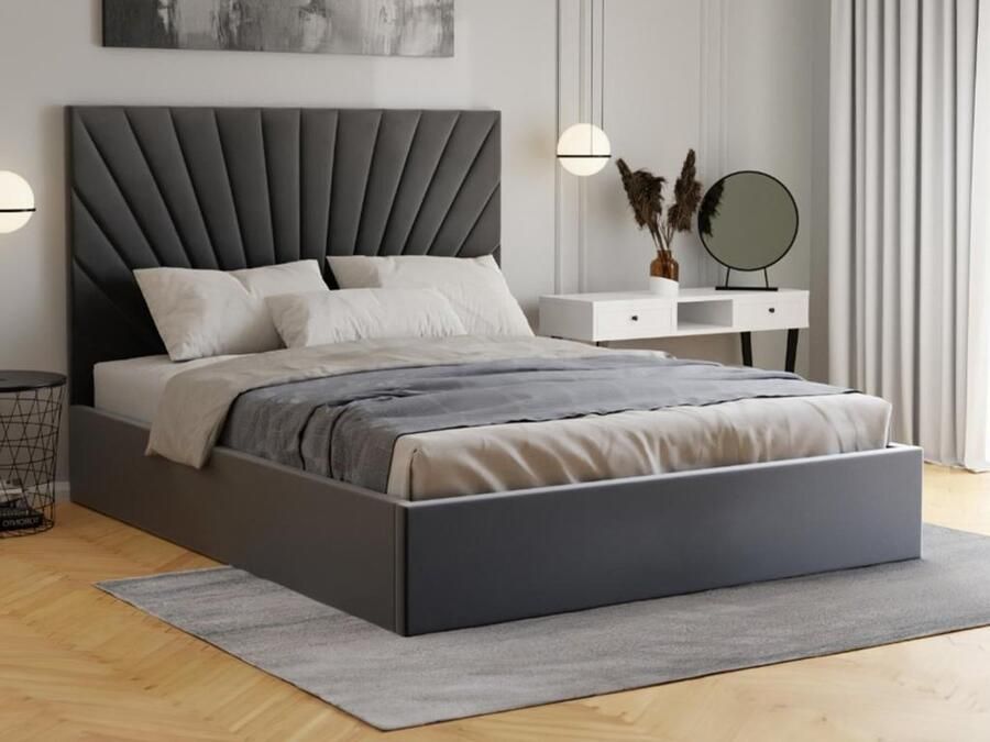 Pascal Morabito Bed met opbergruimte 180 x 200 cm Velours Antracietgrijs RILIODA van L 193 cm x H 120 cm x D 214 cm - Foto 2