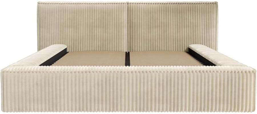Pascal Morabito Bed met opbergruimte 140 x 190 cm Ribfluweel met brede ribbels Beige TIMANO van L 206 cm x H 90 cm x D 249 cm