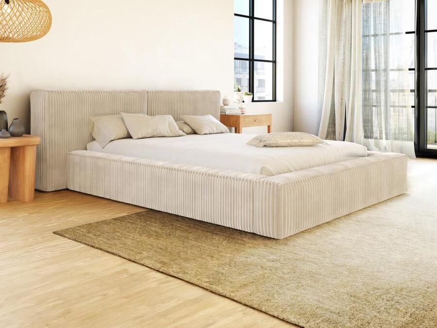 Pascal Morabito Bed met opbergruimte 180 x 200 cm Ribfluweel met brede ribbels Beige TIMANO van L 246 cm x H 90 cm x D 252 cm - Foto 2