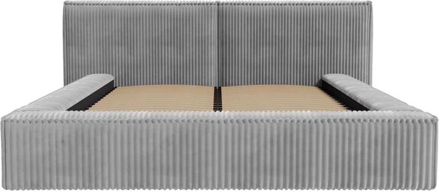 Pascal Morabito Bed met opbergruimte 140 x 190 cm Ribfluweel met brede ribbels Lichtgrijs TIMANO van L 206 cm x H 90 cm x D 249 cm