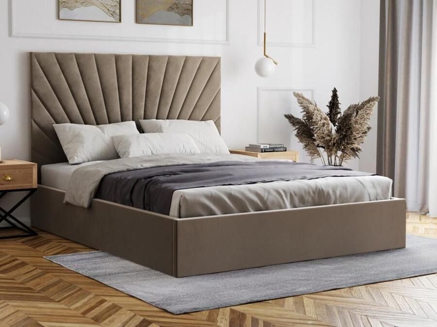 Pascal Morabito Bed met opbergruimte 180 x 200 cm Velours Taupegrijs RILIODA van L 193 cm x H 120 cm x D 214 cm - Foto 3