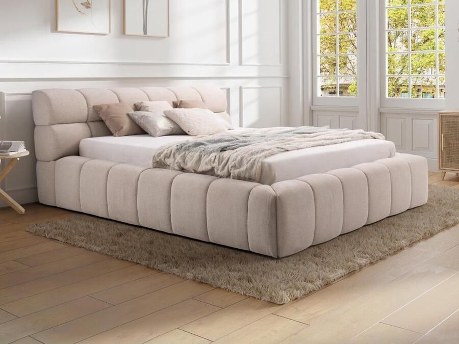 Pascal Morabito Bed met opbergruimte 200 x 200 cm Stof Beige FORVIK van L 244 cm x H 95 cm x D 255 cm - Foto 2