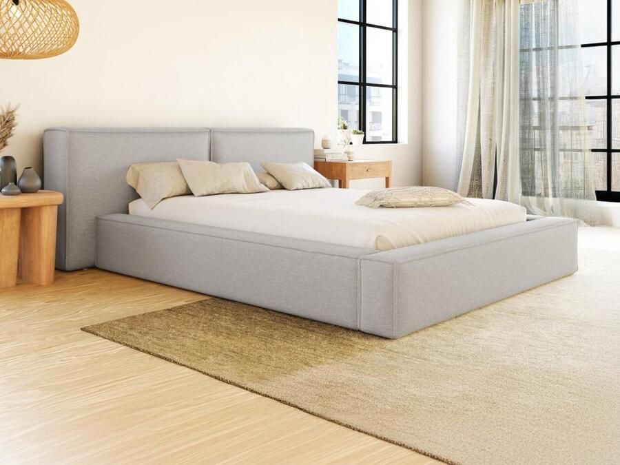 Pascal Morabito Bed met opbergruimte 180 x 200 cm Stof Lichtgrijs TIMANO van L 246 cm x H 90 cm x D 252 cm - Foto 2