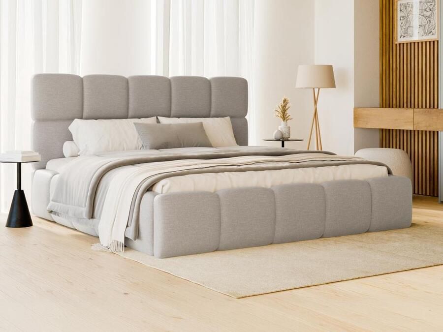 Pascal Morabito Bed met opbergruimte 180 x 200 cm Gechineerde stof Lichtgrijs DAMADO van L 210 cm x H 95 cm x D 221 cm - Foto 2