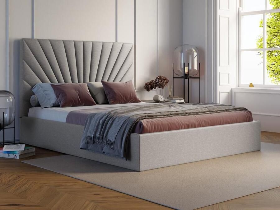 Pascal Morabito Bed met opbergruimte 180 x 200 cm Stof Lichtgrijs + matras RILIODA van L 193 cm x H 120 cm x D 214 cm - Foto 2