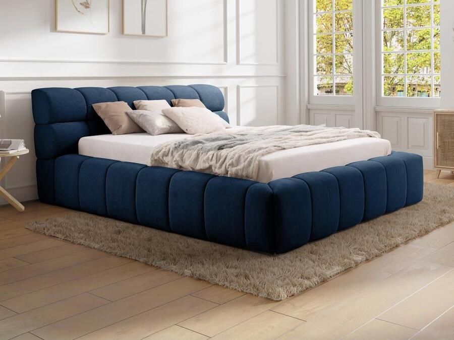 Pascal Morabito Bed met opbergruimte 160 x 200 cm Stof Donkerblauw + matras FORVIK II van L 204 cm x H 95 cm x D 255 cm - Foto 2