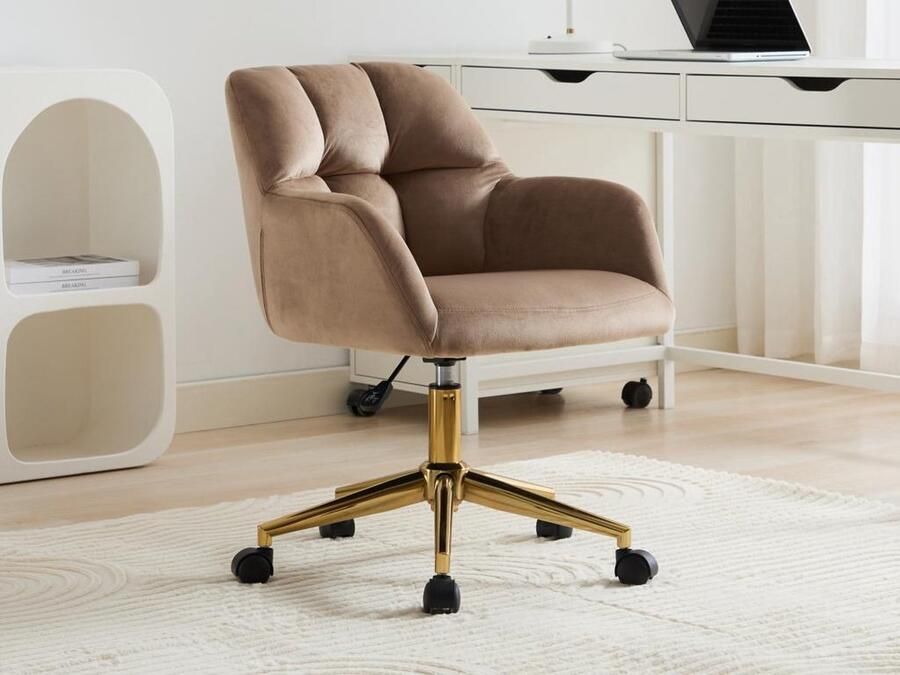 Pascal Morabito Bureaustoel Fluweel Beige en goudkleurig Verstelbare hoogte PEGA van L 59 cm x H 86 cm x D 60 cm - Foto 2