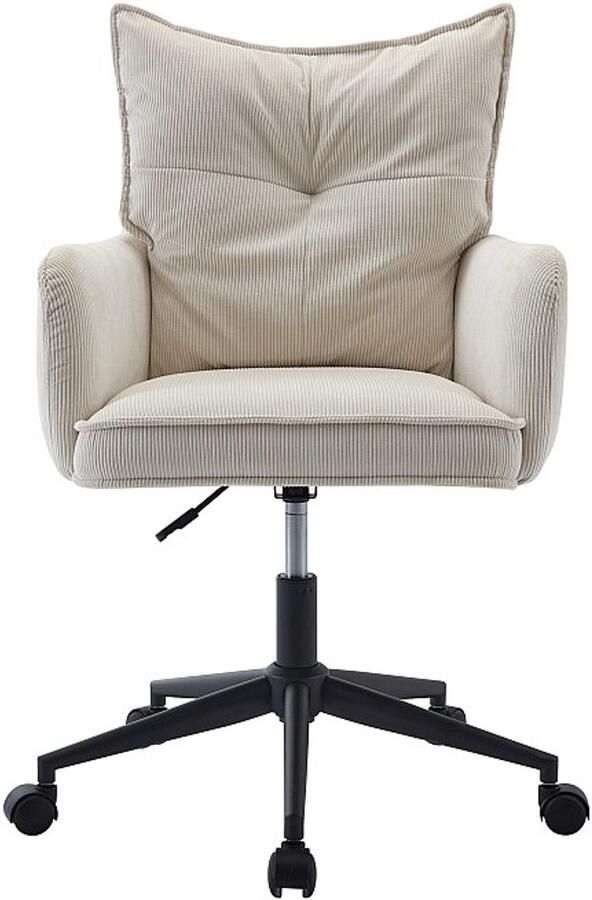Pascal Morabito Bureaustoel Ribfluweel Crème en zwart Verstelbare hoogte BATARU van L 59.5 cm x H 88 cm x D 64 cm