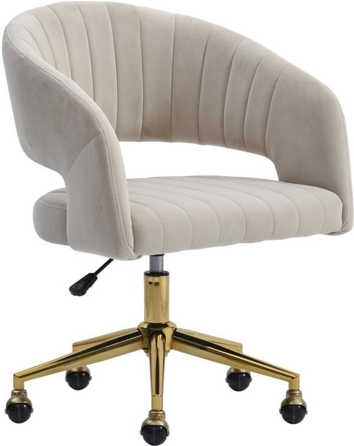 Pascal Morabito Bureaustoel van velours Beige en goudkleurig Verstelbare hoogte TIRIESI van