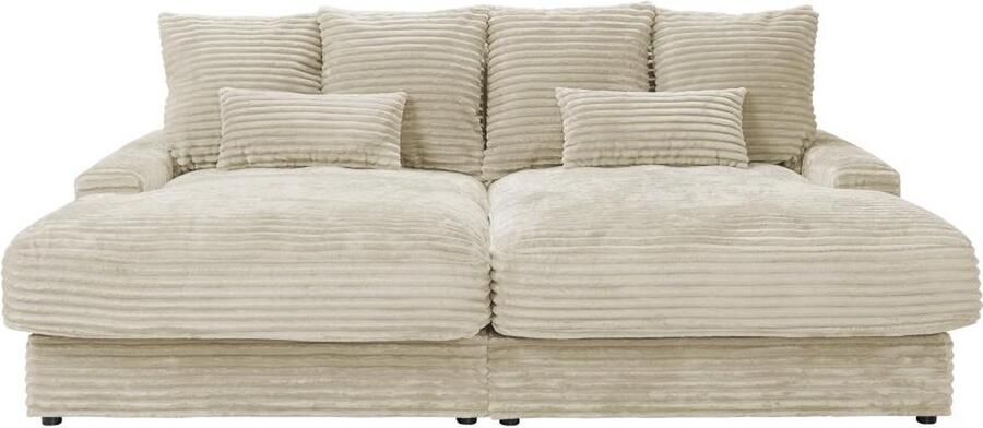 Pascal Morabito Comfortabele zitbank 3 plaatsen met diepe zitting van beige ribfluweel met brede ribbels CALAZO van L 232 cm x H 85 cm x D 170 cm - Foto 2