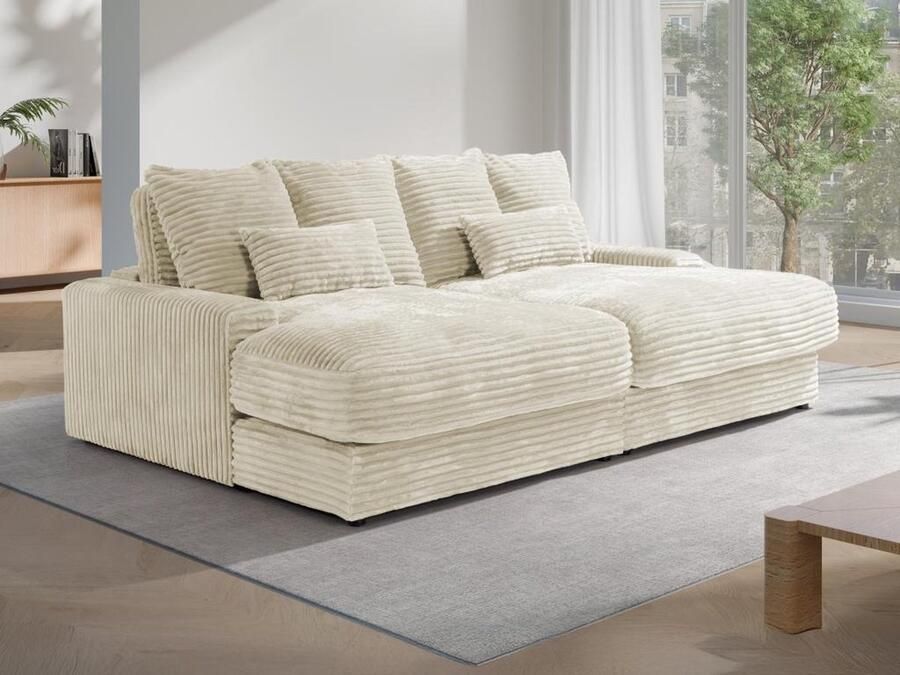 Pascal Morabito Comfortabele zitbank 3 plaatsen met diepe zitting van beige ribfluweel met brede ribbels CALAZO van L 232 cm x H 85 cm x D 170 cm - Foto 3