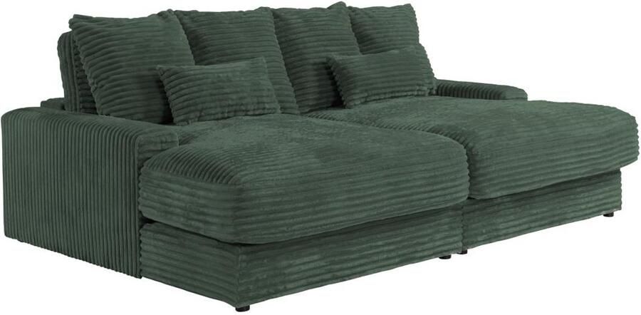 Pascal Morabito Comfortabele driezitsbank met diepe zitting van spargroen ribfluweel met brede ribbels CALAZO van