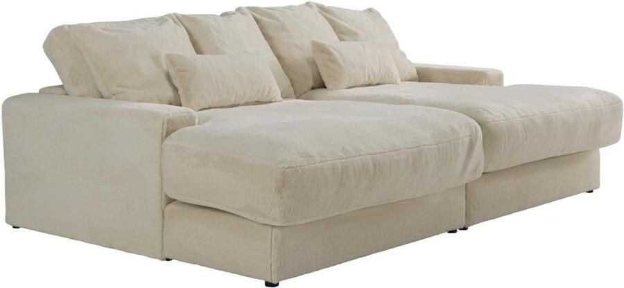 Pascal Morabito Comfortabele vierzitsbank met diepe zitting van beige kunstbont CALAZO van