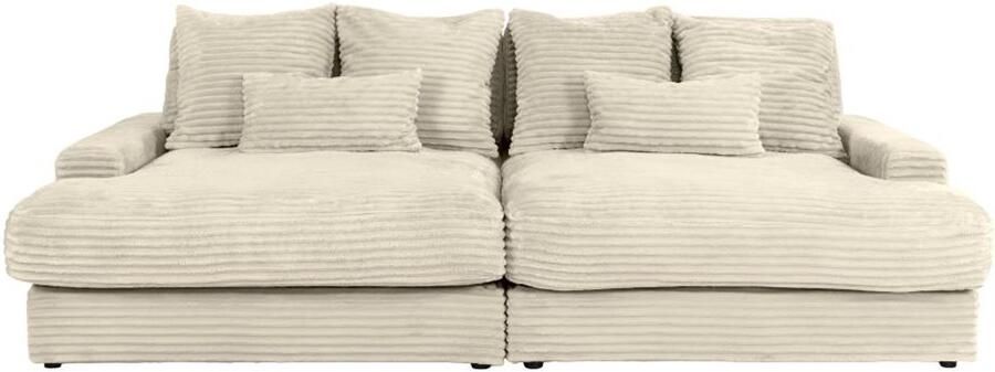 Pascal Morabito Comfortabele vierzitsbank met diepe zitting van beige ribfluweel met brede ribbels CALAZO van