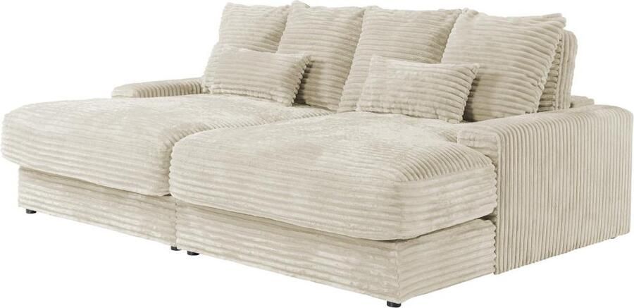 Pascal Morabito Comfortabele zitbank 3 plaatsen met diepe zitting van beige ribfluweel met brede ribbels CALAZO van L 232 cm x H 85 cm x D 170 cm