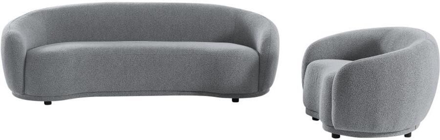 Pascal Morabito Driezitsbank en fauteuil in grijs bouclé stof BOVANA van