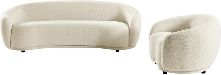 Pascal Morabito Driezitsbank en fauteuil in ivoor wit bouclé stof BOVANA van