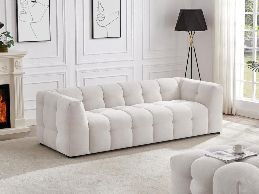 Pascal Morabito Driezitsbank van beige gechineerde stof DILOME van L 230 cm x H 69 cm x D 98 cm