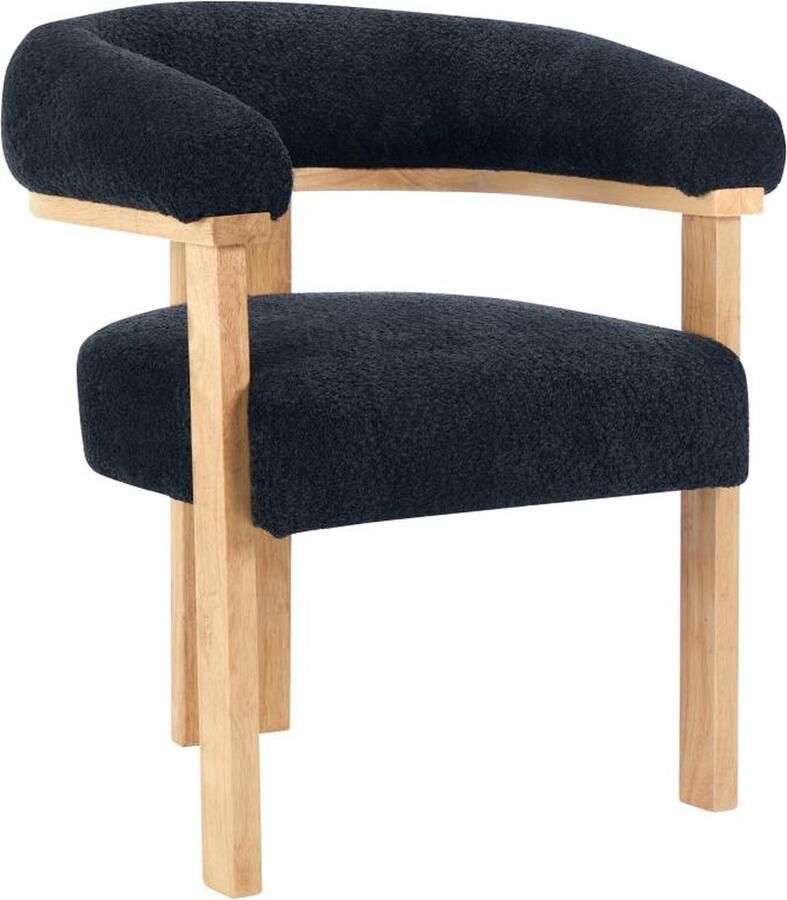 Pascal Morabito Fauteuil met armleuningen van boucléstof en heveahout Zwart en naturel LIVELIA van L 64 cm x H 78 cm x D 60 cm