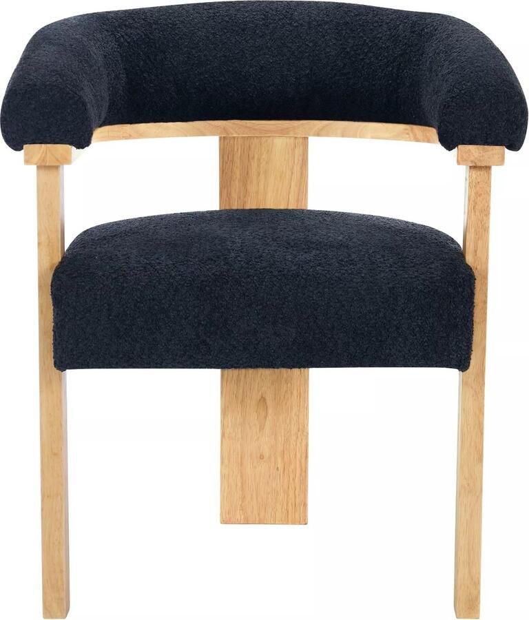 Pascal Morabito Fauteuil met armleuningen van boucléstof en heveahout Zwart en naturel LIVELIA van L 64 cm x H 78 cm x D 60 cm - Foto 2