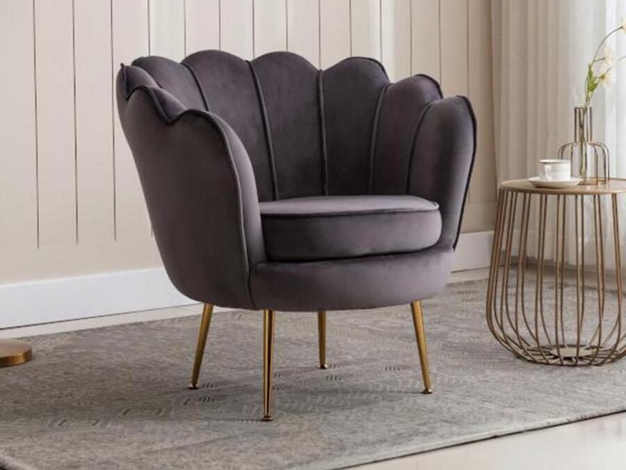 Pascal Morabito Fauteuil van fluweel DANDELION Antraciet van L 78 cm x H 76.5 cm x D 75 cm - Foto 2