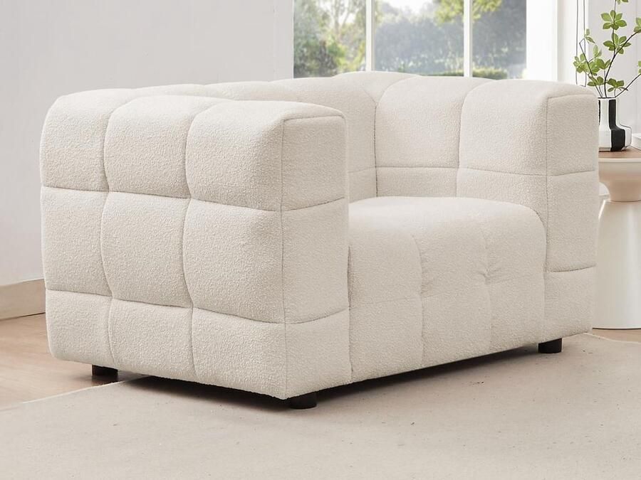 Pascal Morabito Fauteuil van ivoorwitte boucléstof LERICI van L 106 cm x H 72 cm x D 89 cm - Foto 2