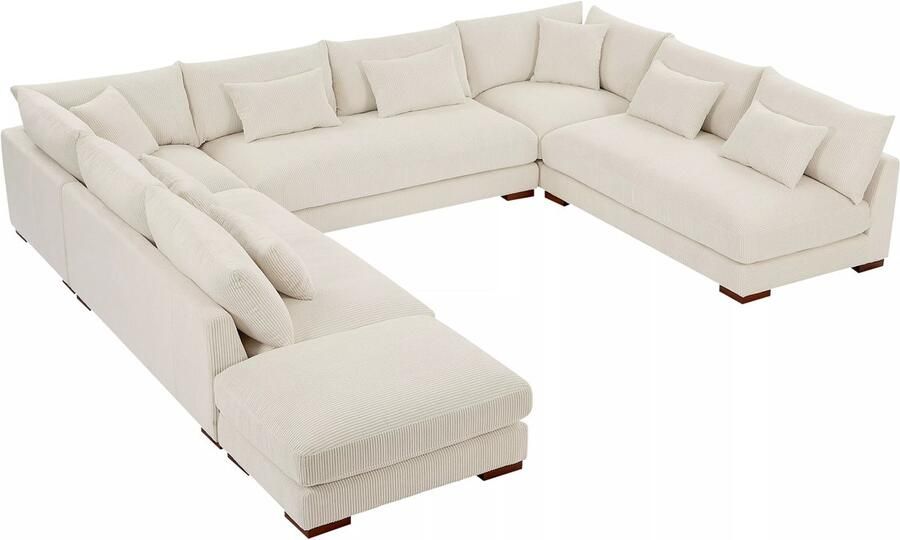 Pascal Morabito Grote hoekbank en poef van beige ribfluweel SPERONE van L 375 cm x H 85 cm x D 274 cm - Foto 2