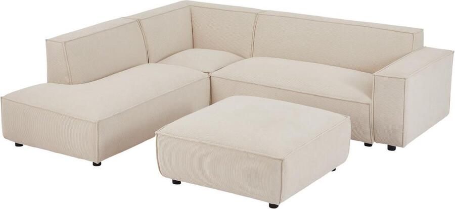 Pascal Morabito Grote hoekbank met hoek links en poef van beige ribfluweel BORORE L 256 cm x H 75 cm x D 231 cm - Foto 2