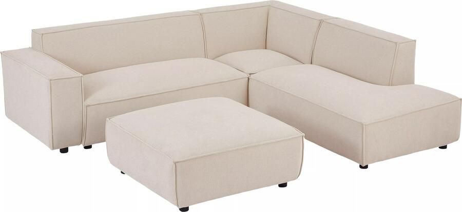 Pascal Morabito Grote hoekbank met hoek rechts en poef van beige ribfluweel BORORE L 256 cm x H 75 cm x D 231 cm - Foto 2