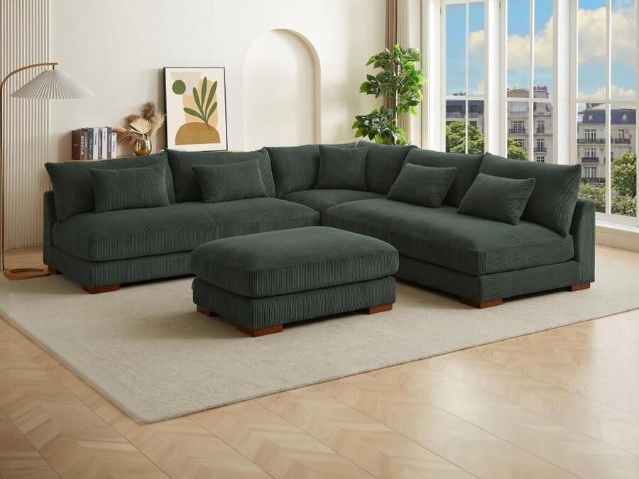 Pascal Morabito Grote omkeerbare hoekbank en poef van groen ribfluweel SPERONE van L 275 cm x H 85 cm x D 275 cm - Foto 2